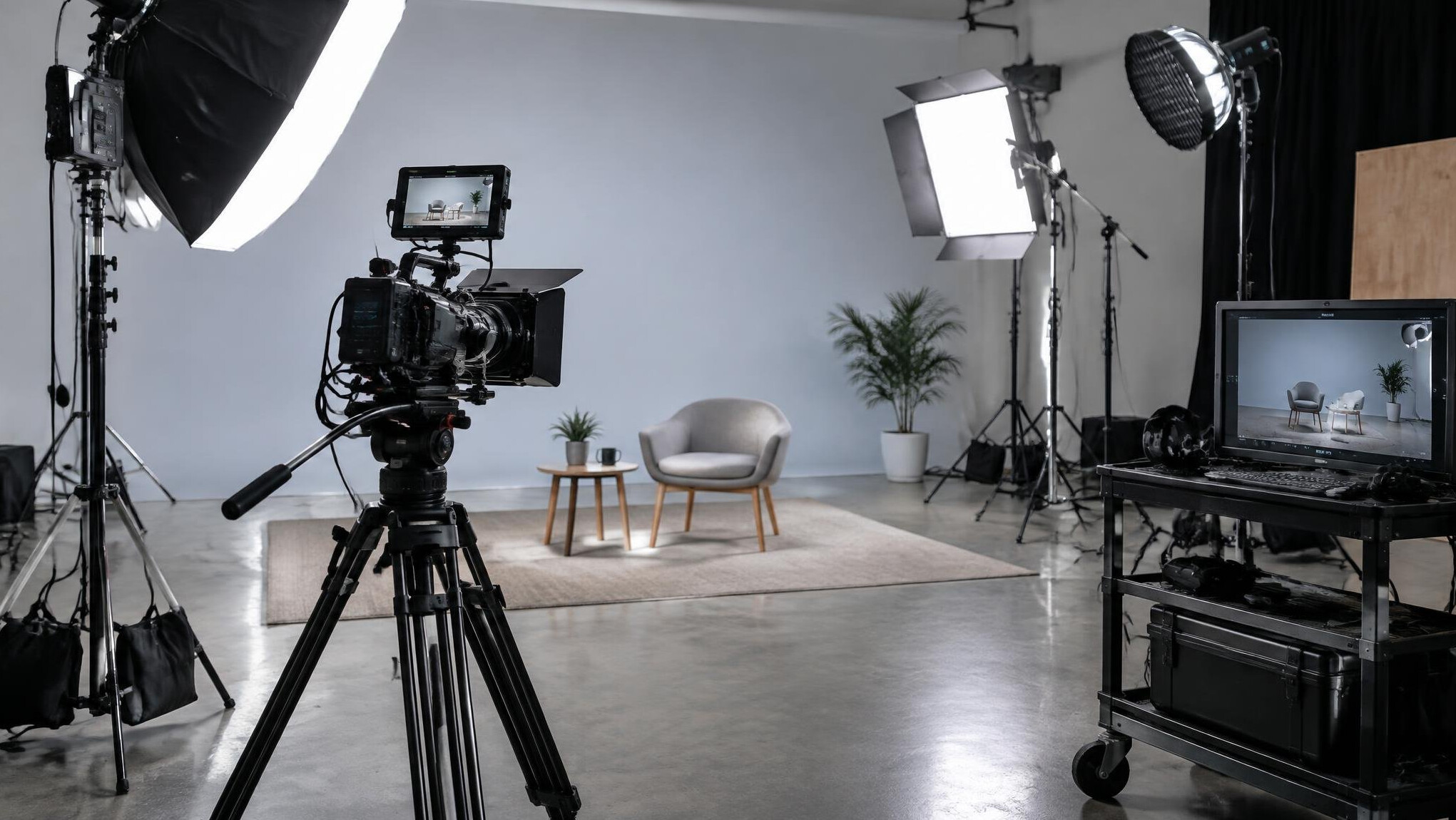 Video production equipment set up for a shoot